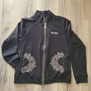 BCBG Maxazria black long sleeve zip Jacket rhinestones